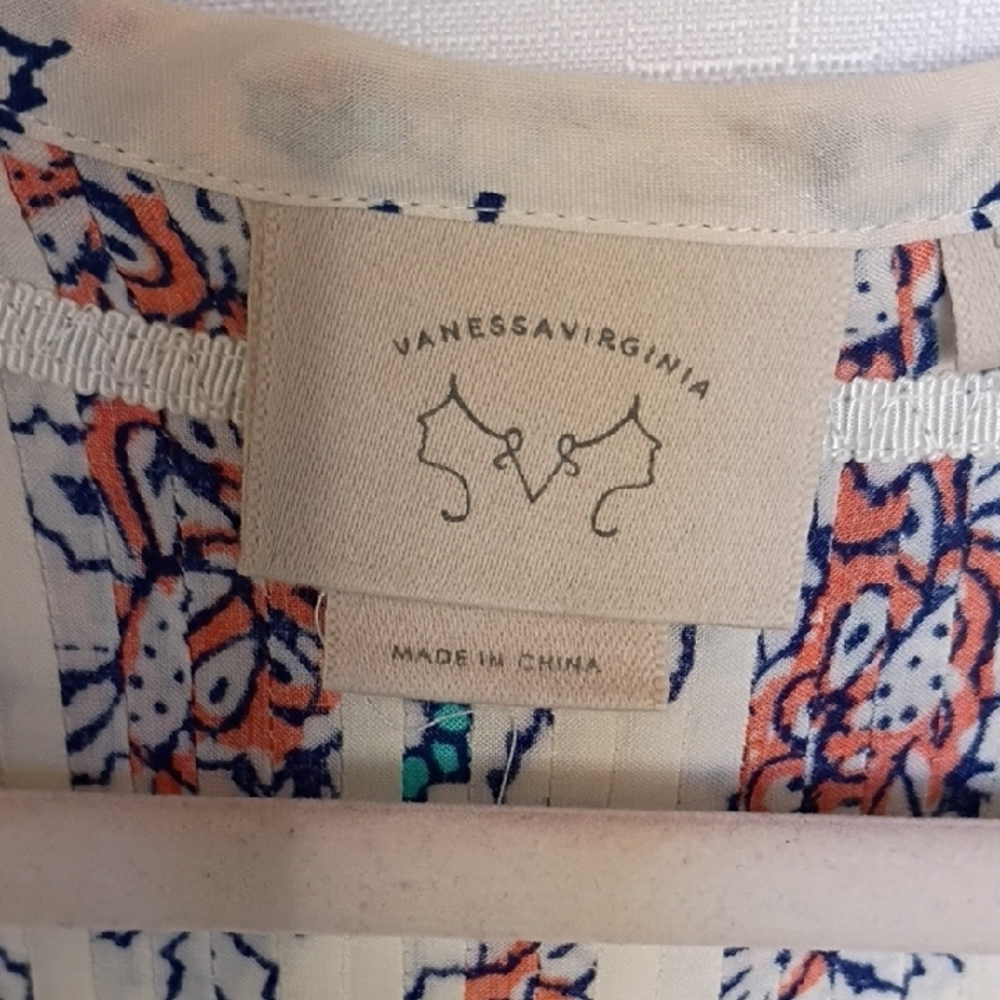 Anthropologie Top Vanessa Virginia Mahdia Floral Cream Swing Blouse Size 8 - Picture 8 of 10